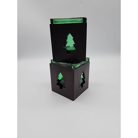 Rustic Pine Tree Candle Holders Christmas Winter Cabin Pair of Candle Holders - Picture 6 of 12